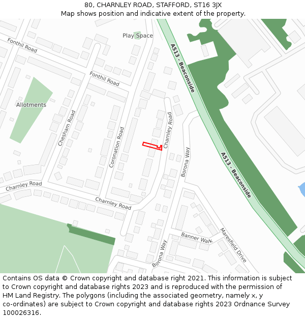 80, CHARNLEY ROAD, STAFFORD, ST16 3JX: Location map and indicative extent of plot