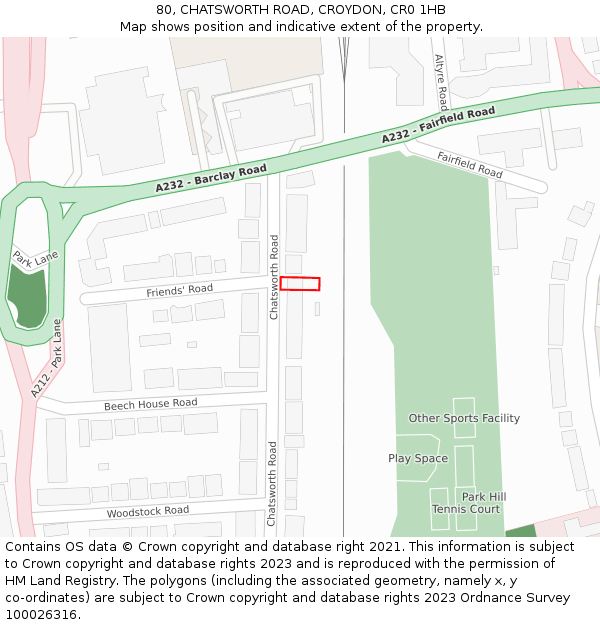 80, CHATSWORTH ROAD, CROYDON, CR0 1HB: Location map and indicative extent of plot