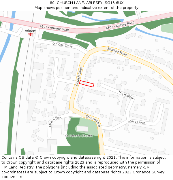 80, CHURCH LANE, ARLESEY, SG15 6UX: Location map and indicative extent of plot