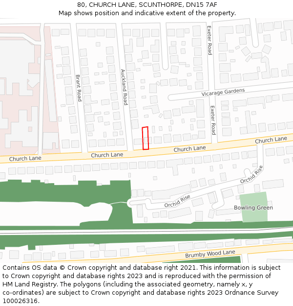 80, CHURCH LANE, SCUNTHORPE, DN15 7AF: Location map and indicative extent of plot