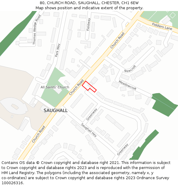 80, CHURCH ROAD, SAUGHALL, CHESTER, CH1 6EW: Location map and indicative extent of plot
