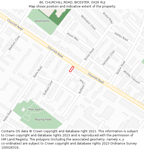 80, CHURCHILL ROAD, BICESTER, OX26 4UJ: Location map and indicative extent of plot