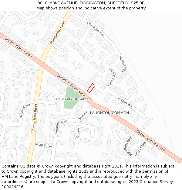 80, CLARKE AVENUE, DINNINGTON, SHEFFIELD, S25 3PJ: Location map and indicative extent of plot