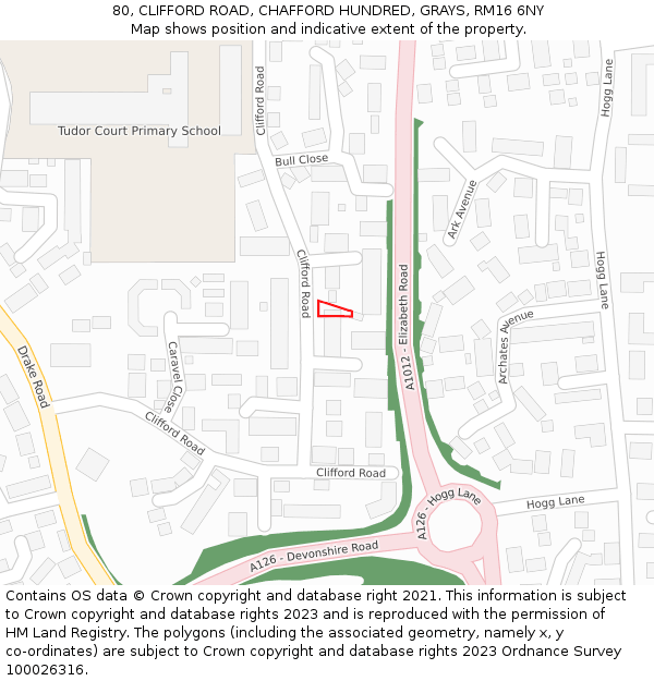 80, CLIFFORD ROAD, CHAFFORD HUNDRED, GRAYS, RM16 6NY: Location map and indicative extent of plot