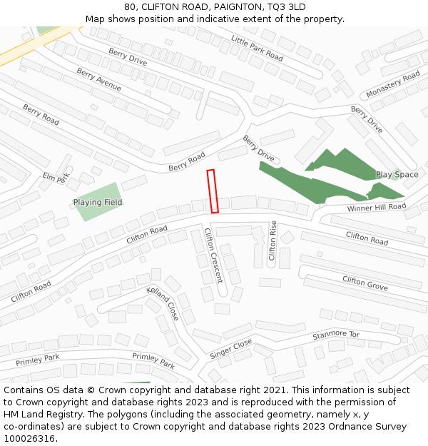 80, CLIFTON ROAD, PAIGNTON, TQ3 3LD: Location map and indicative extent of plot
