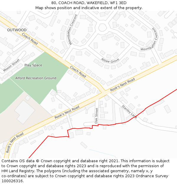 80, COACH ROAD, WAKEFIELD, WF1 3ED: Location map and indicative extent of plot