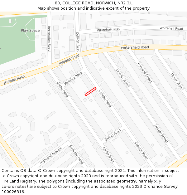 80, COLLEGE ROAD, NORWICH, NR2 3JL: Location map and indicative extent of plot