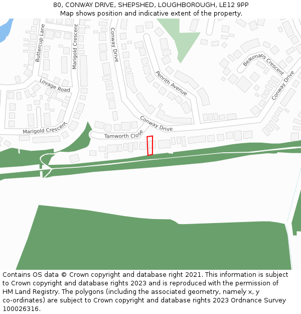 80, CONWAY DRIVE, SHEPSHED, LOUGHBOROUGH, LE12 9PP: Location map and indicative extent of plot