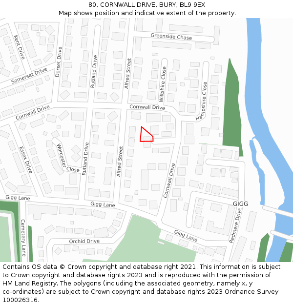 80, CORNWALL DRIVE, BURY, BL9 9EX: Location map and indicative extent of plot