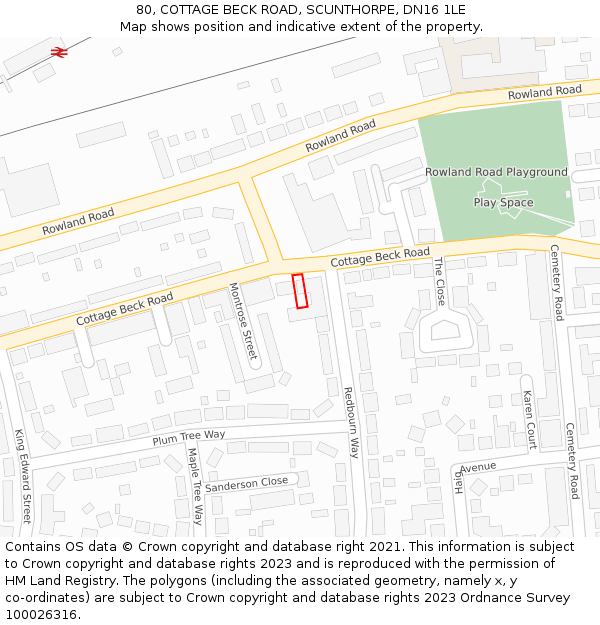 80, COTTAGE BECK ROAD, SCUNTHORPE, DN16 1LE: Location map and indicative extent of plot
