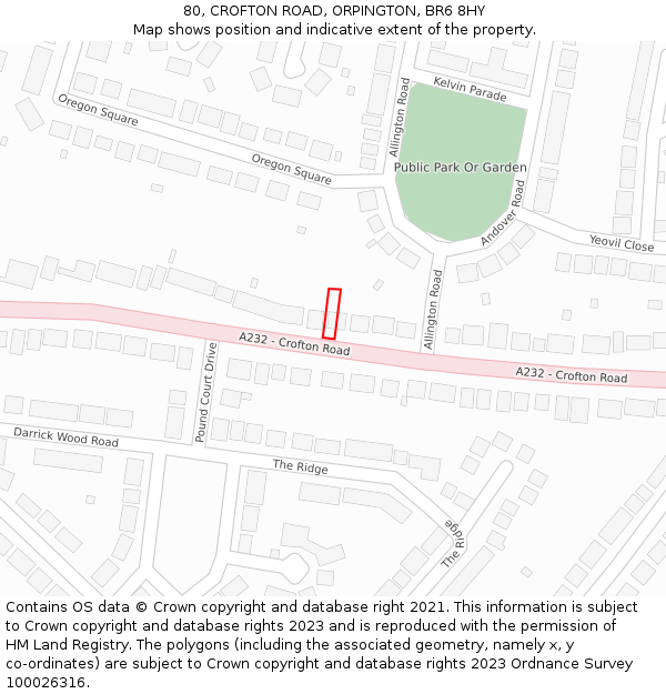 80, CROFTON ROAD, ORPINGTON, BR6 8HY: Location map and indicative extent of plot