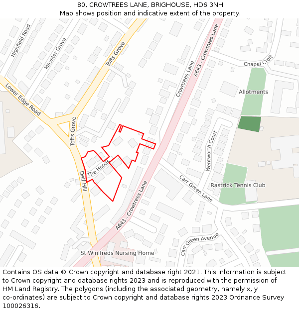 80, CROWTREES LANE, BRIGHOUSE, HD6 3NH: Location map and indicative extent of plot