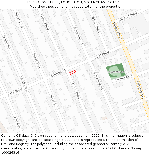 80, CURZON STREET, LONG EATON, NOTTINGHAM, NG10 4FT: Location map and indicative extent of plot