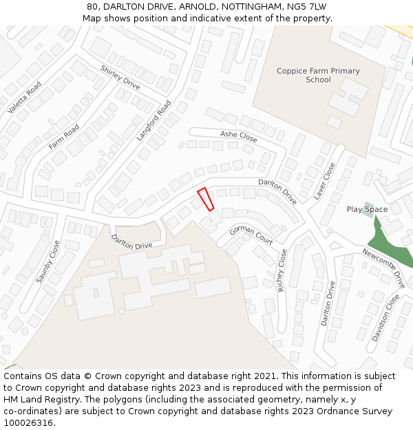 80, DARLTON DRIVE, ARNOLD, NOTTINGHAM, NG5 7LW: Location map and indicative extent of plot