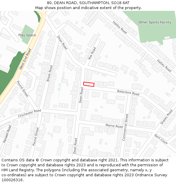 80, DEAN ROAD, SOUTHAMPTON, SO18 6AT: Location map and indicative extent of plot
