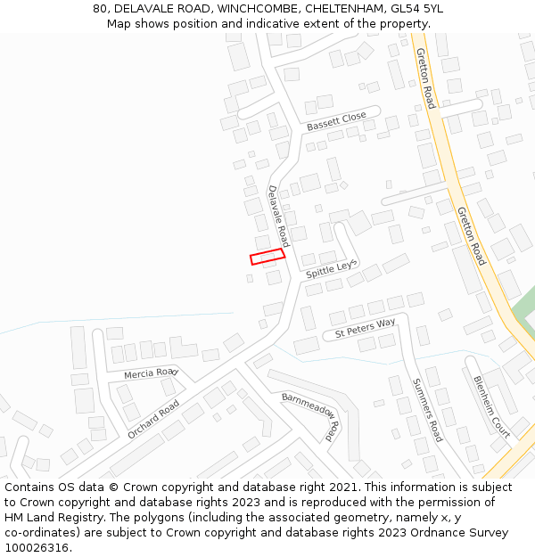 80, DELAVALE ROAD, WINCHCOMBE, CHELTENHAM, GL54 5YL: Location map and indicative extent of plot