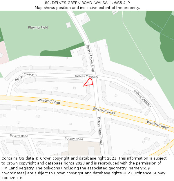 80, DELVES GREEN ROAD, WALSALL, WS5 4LP: Location map and indicative extent of plot