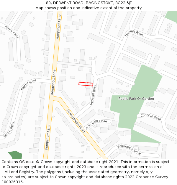 80, DERWENT ROAD, BASINGSTOKE, RG22 5JF: Location map and indicative extent of plot
