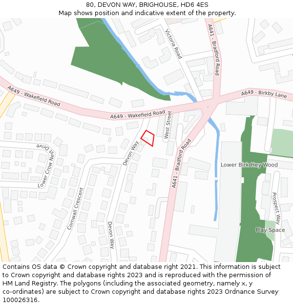 80, DEVON WAY, BRIGHOUSE, HD6 4ES: Location map and indicative extent of plot