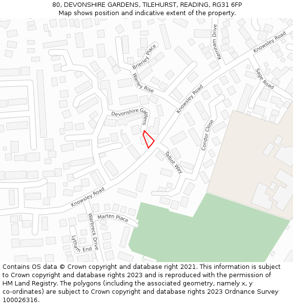 80, DEVONSHIRE GARDENS, TILEHURST, READING, RG31 6FP: Location map and indicative extent of plot