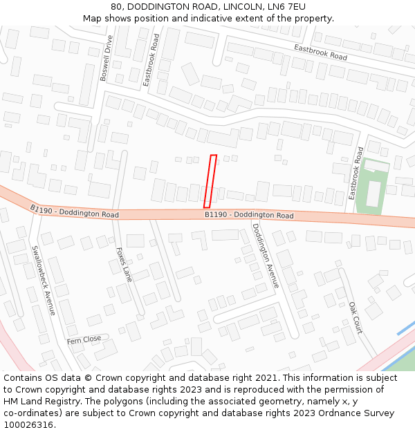 80, DODDINGTON ROAD, LINCOLN, LN6 7EU: Location map and indicative extent of plot