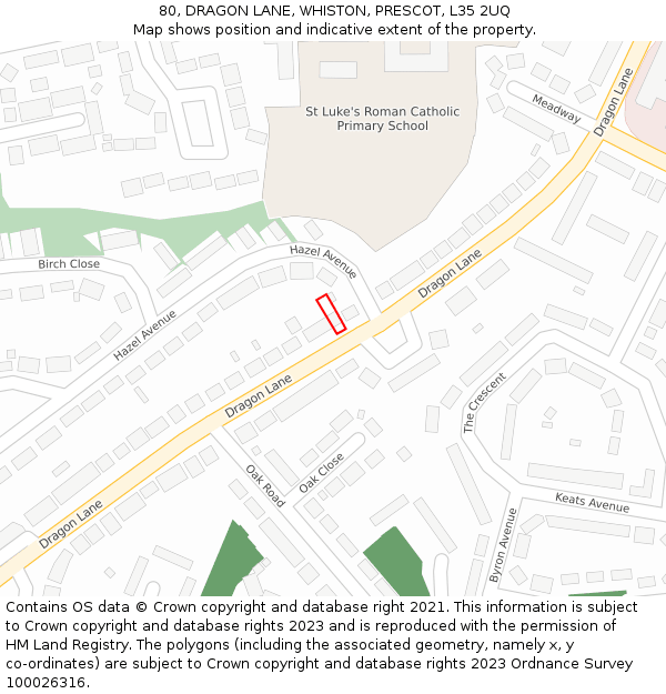 80, DRAGON LANE, WHISTON, PRESCOT, L35 2UQ: Location map and indicative extent of plot