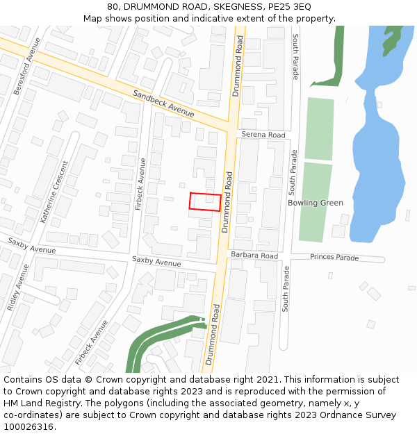 80, DRUMMOND ROAD, SKEGNESS, PE25 3EQ: Location map and indicative extent of plot