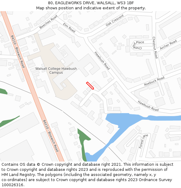 80, EAGLEWORKS DRIVE, WALSALL, WS3 1BF: Location map and indicative extent of plot