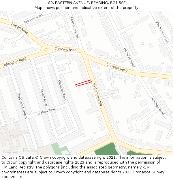 80, EASTERN AVENUE, READING, RG1 5SF: Location map and indicative extent of plot