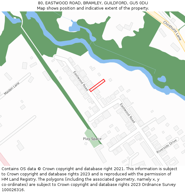 80, EASTWOOD ROAD, BRAMLEY, GUILDFORD, GU5 0DU: Location map and indicative extent of plot