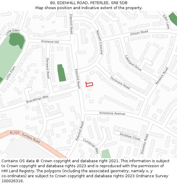 80, EDENHILL ROAD, PETERLEE, SR8 5DB: Location map and indicative extent of plot