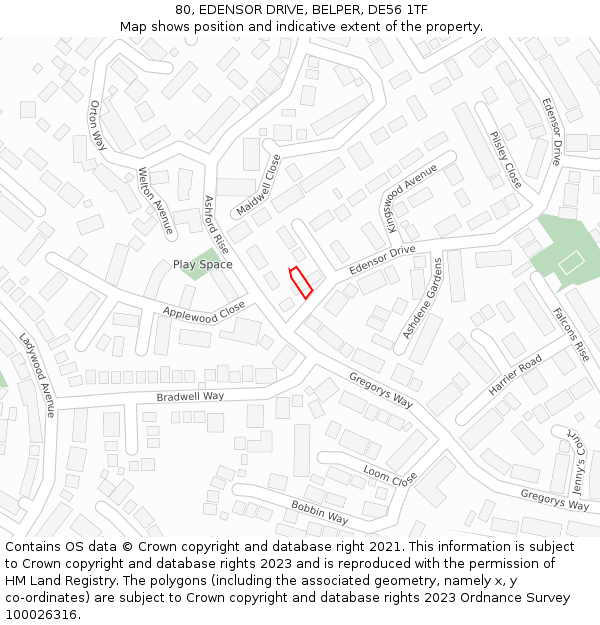 80, EDENSOR DRIVE, BELPER, DE56 1TF: Location map and indicative extent of plot