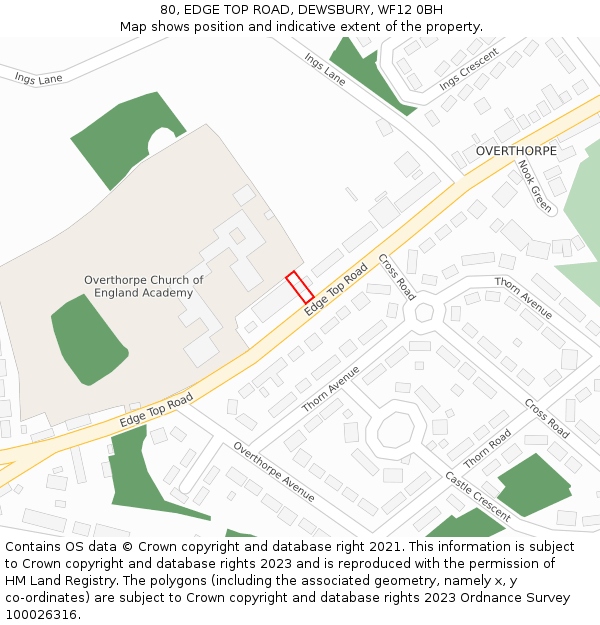 80, EDGE TOP ROAD, DEWSBURY, WF12 0BH: Location map and indicative extent of plot
