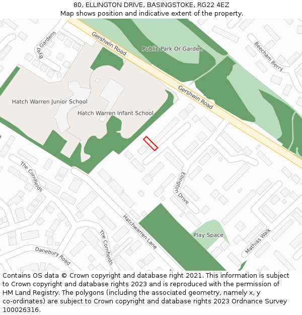 80, ELLINGTON DRIVE, BASINGSTOKE, RG22 4EZ: Location map and indicative extent of plot