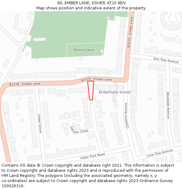 80, EMBER LANE, ESHER, KT10 8EN: Location map and indicative extent of plot