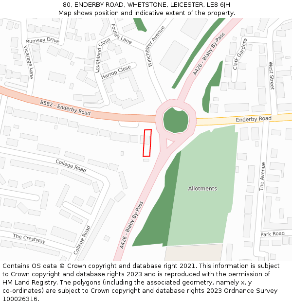 80, ENDERBY ROAD, WHETSTONE, LEICESTER, LE8 6JH: Location map and indicative extent of plot