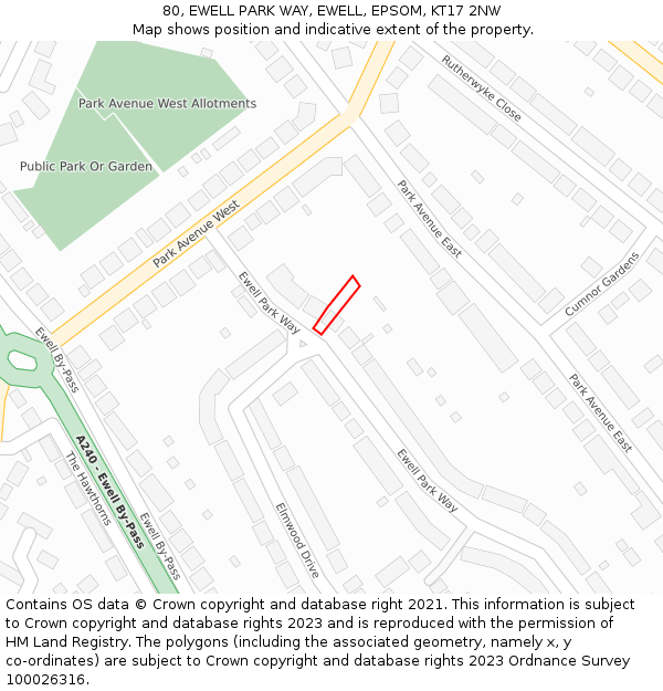 80, EWELL PARK WAY, EWELL, EPSOM, KT17 2NW: Location map and indicative extent of plot