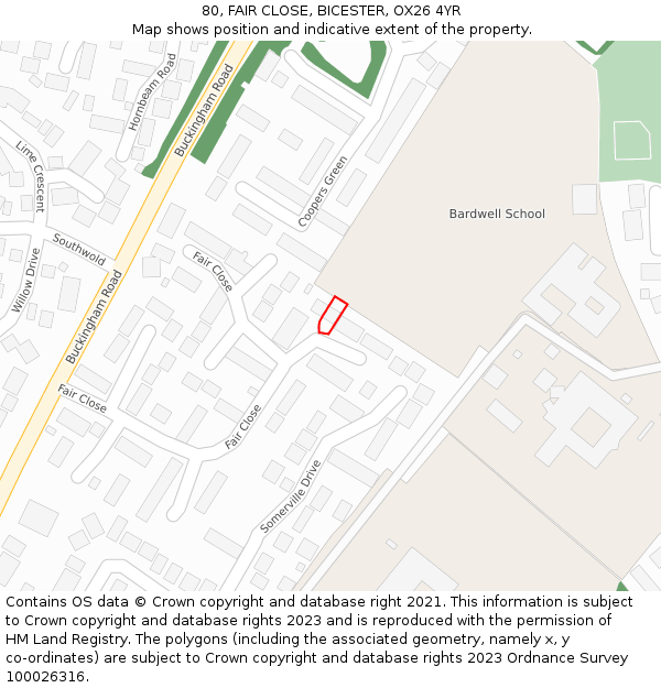 80, FAIR CLOSE, BICESTER, OX26 4YR: Location map and indicative extent of plot