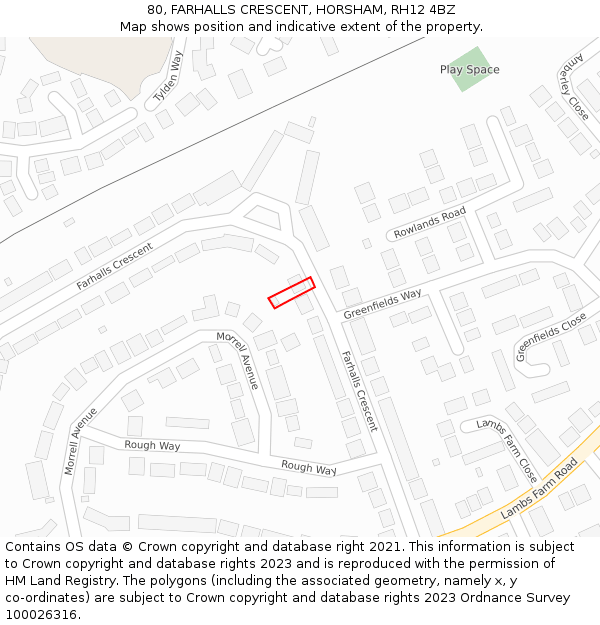 80, FARHALLS CRESCENT, HORSHAM, RH12 4BZ: Location map and indicative extent of plot