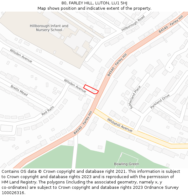 80, FARLEY HILL, LUTON, LU1 5HJ: Location map and indicative extent of plot