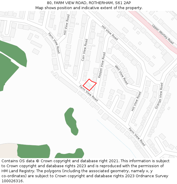 80, FARM VIEW ROAD, ROTHERHAM, S61 2AP: Location map and indicative extent of plot