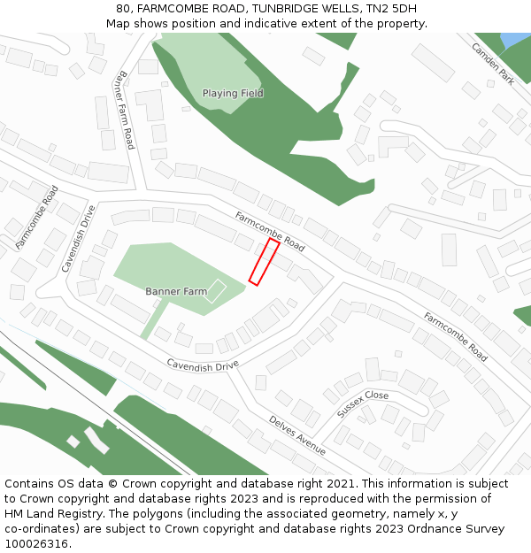80, FARMCOMBE ROAD, TUNBRIDGE WELLS, TN2 5DH: Location map and indicative extent of plot