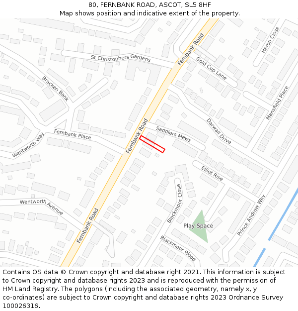 80, FERNBANK ROAD, ASCOT, SL5 8HF: Location map and indicative extent of plot