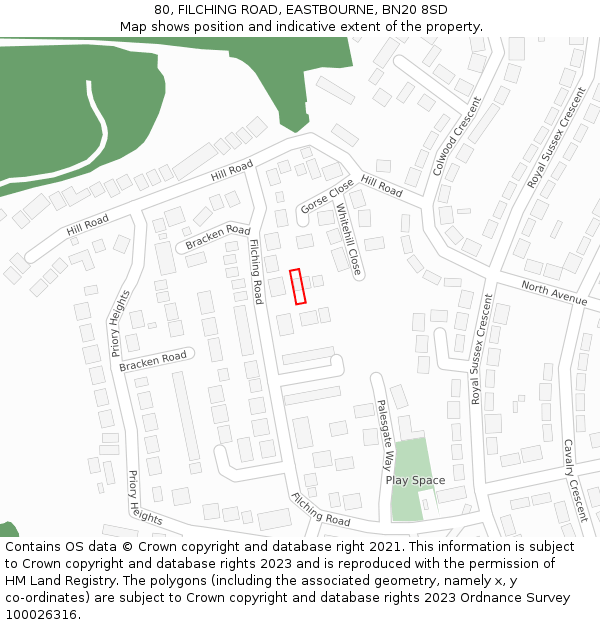 80, FILCHING ROAD, EASTBOURNE, BN20 8SD: Location map and indicative extent of plot