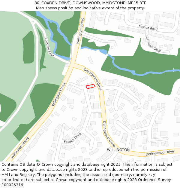80, FOXDEN DRIVE, DOWNSWOOD, MAIDSTONE, ME15 8TF: Location map and indicative extent of plot