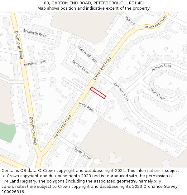 80, GARTON END ROAD, PETERBOROUGH, PE1 4EJ: Location map and indicative extent of plot