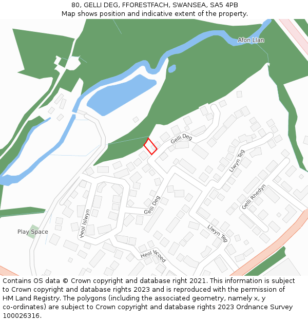 80, GELLI DEG, FFORESTFACH, SWANSEA, SA5 4PB: Location map and indicative extent of plot