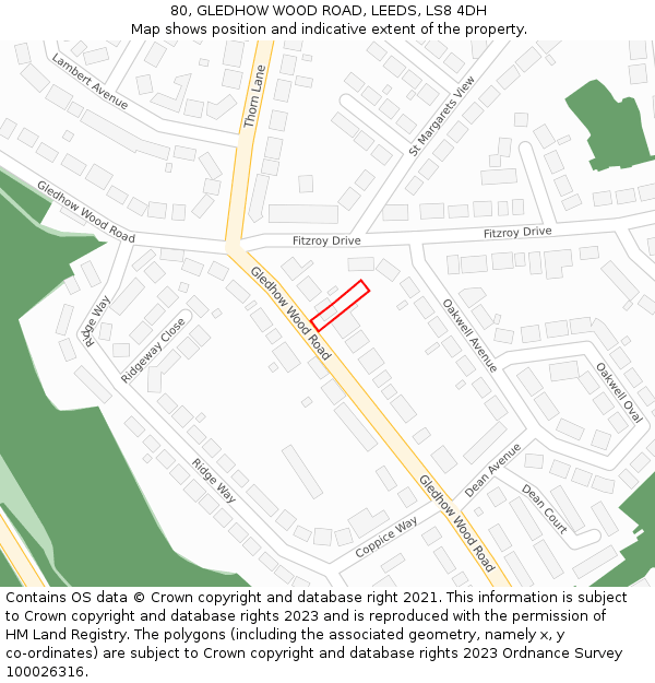 80, GLEDHOW WOOD ROAD, LEEDS, LS8 4DH: Location map and indicative extent of plot