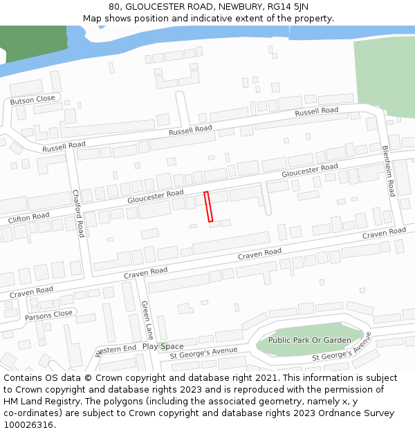 80, GLOUCESTER ROAD, NEWBURY, RG14 5JN: Location map and indicative extent of plot