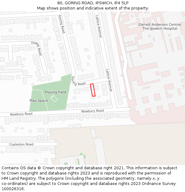 80, GORING ROAD, IPSWICH, IP4 5LP: Location map and indicative extent of plot